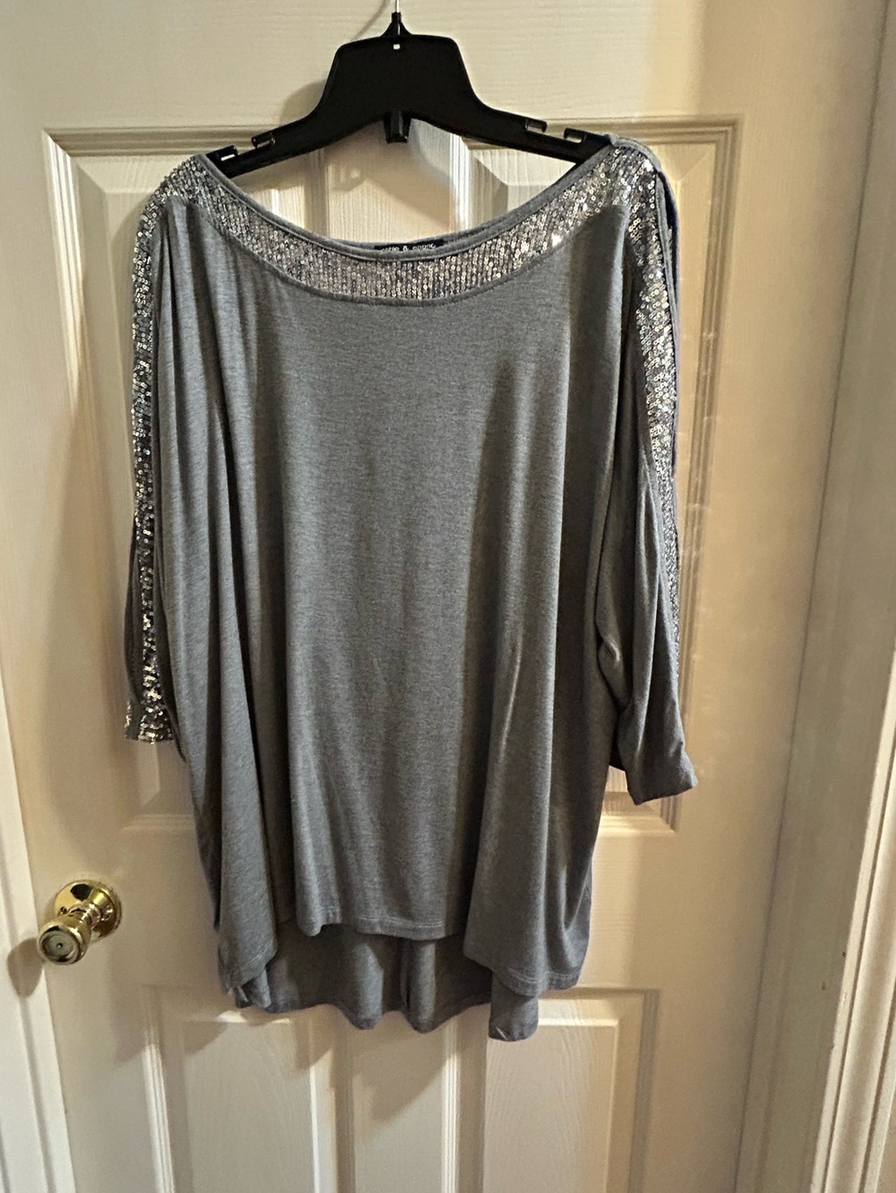 Cable & Gauge Grey Sequin-Trim Boatneck Tunic